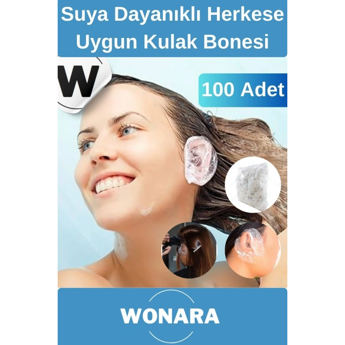 Özel Tasarım Suya Dayanıklı Koruma Sağlayan Hafif Esnek Şeffaf Herkese Uygun Kulak Bonesi 100 Adet