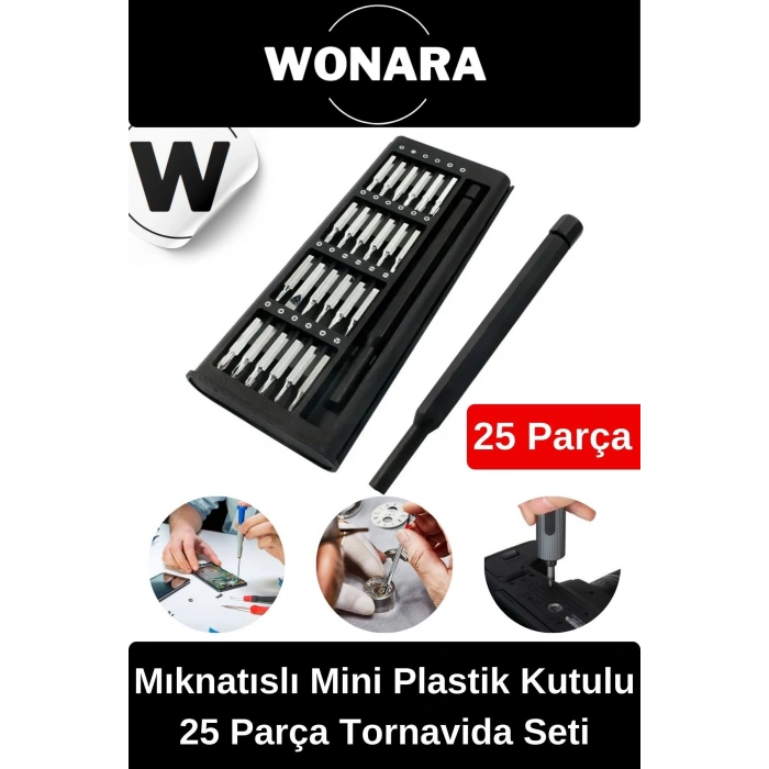 Özel Üretim Laptop Gözlük Saat Telefon Tamir Mıknatıslı Mini Plastik Kutulu 25 Parça Tornavida Seti