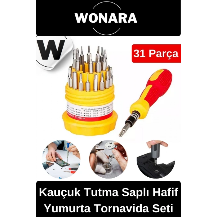 Özel Üretim 31 Parça Çok Amaçlı Metal Başlıklı Kauçuk Tutma Saplı Hafif Yumurta Tornavida Seti