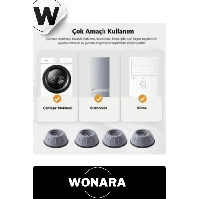 Kolay Kullanım Gürültü ve Titreşim Önleyici Kauçuk Çamaşır Bulaşık Makinesi Ayak Pedi 4 Adet