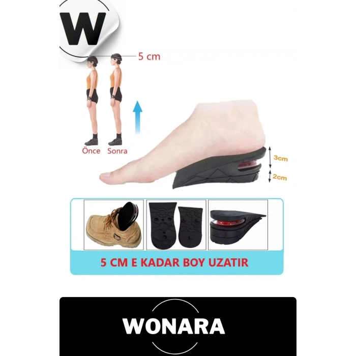 Özel Üretim Görünmez Ayakkabı İçi Hava Yastıklı Esnek Yumuşak Konforlu Destekli Boy Uzatan Tabanlık