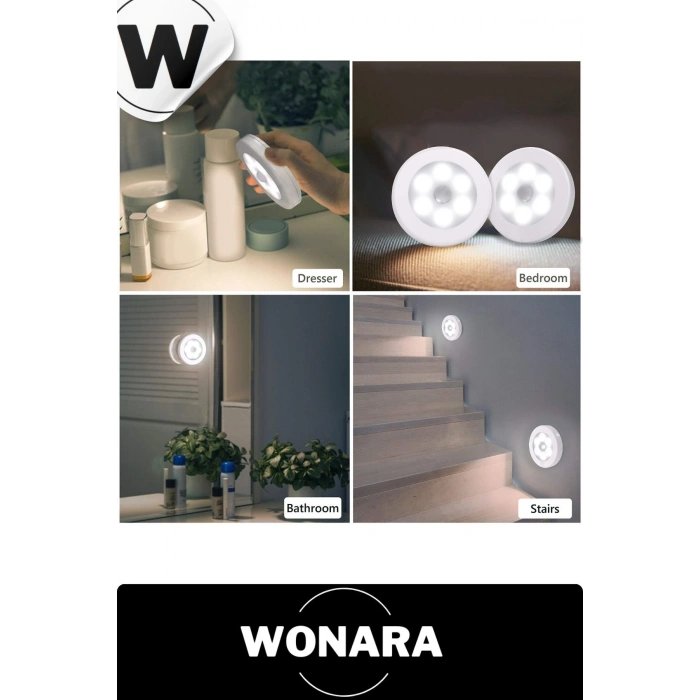 Özel Tasarım Mıknatıslı 3 Modlu Hareket Sensörlü 8 LEDli USB Şarjlı Beyaz Aydınlatmalı Gece Lambası