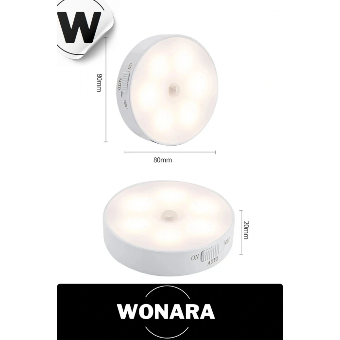 Özel Tasarım Mıknatıslı 3 Modlu Hareket Sensörlü 8 LEDli USB Şarjlı Beyaz Aydınlatmalı Gece Lambası