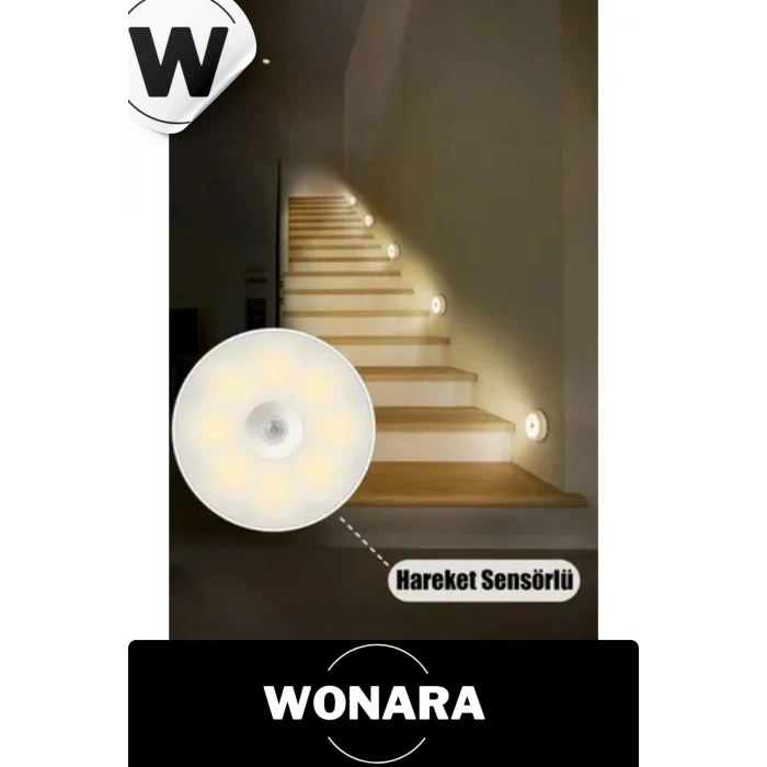 Özel Tasarım Mıknatıslı 3 Modlu Hareket Sensörlü 8 LEDli USB Şarjlı Beyaz Aydınlatmalı Gece Lambası