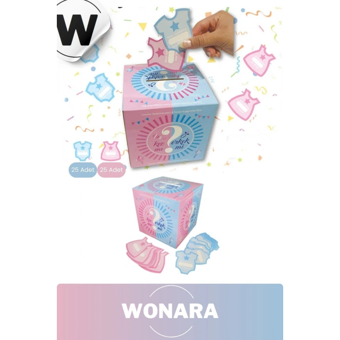 Premium Keyifli Bebek Cinsiyet Partisi Oylama Kutusu Misafirler İçin 50 Kart Kız Mı Erkek Mi Oylama