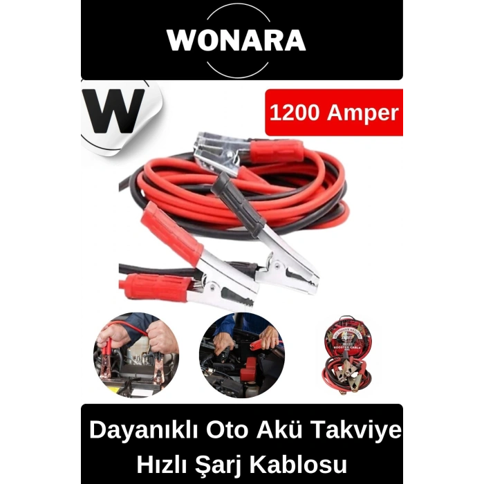 Özel Üretim %100 Bakır Kalın Kablo 1200 Amper Güçlü ve Dayanıklı Oto Akü Takviye Hızlı Şarj Kablosu