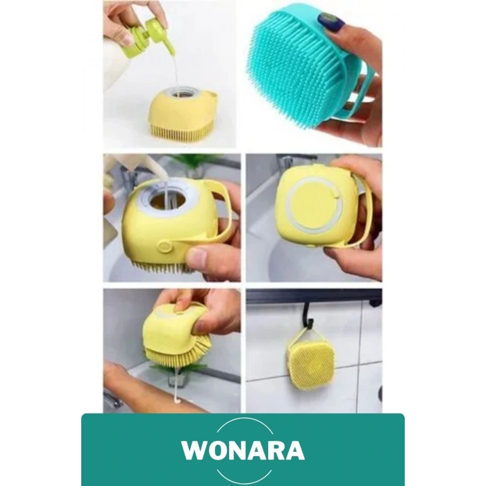 Özel Tasarım Evcil Hayvan Bebek Çocuk Şampuan Sabun Hazneli Cilt Dostu Silikon Fırçası Lif Kesesi