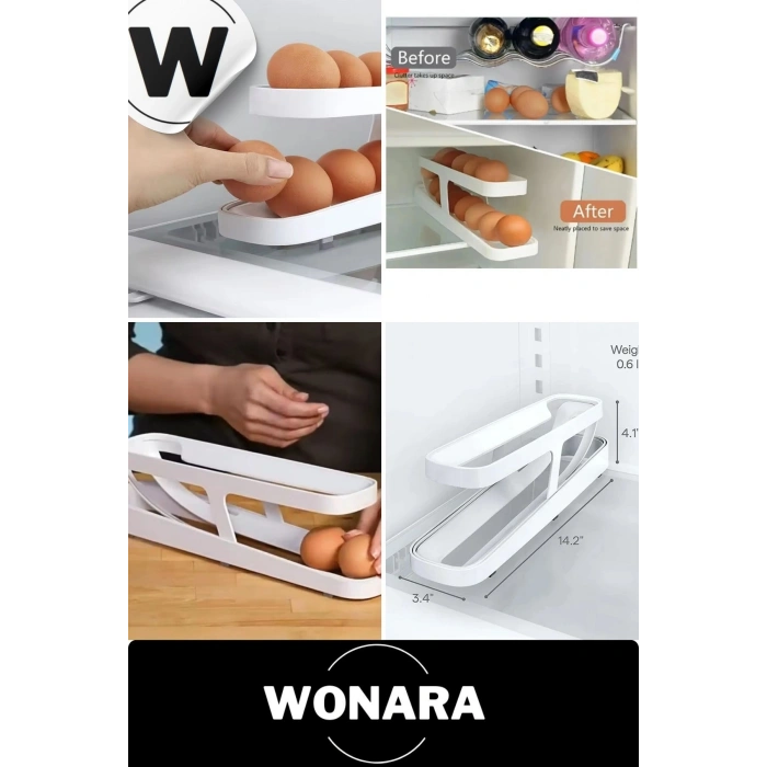 Premium Plastik 2 Katlı Otomatik Geniş Kapasiteli Yuvarlanan Yumurta Saklama Düzenleyici Rafı 1 Adet