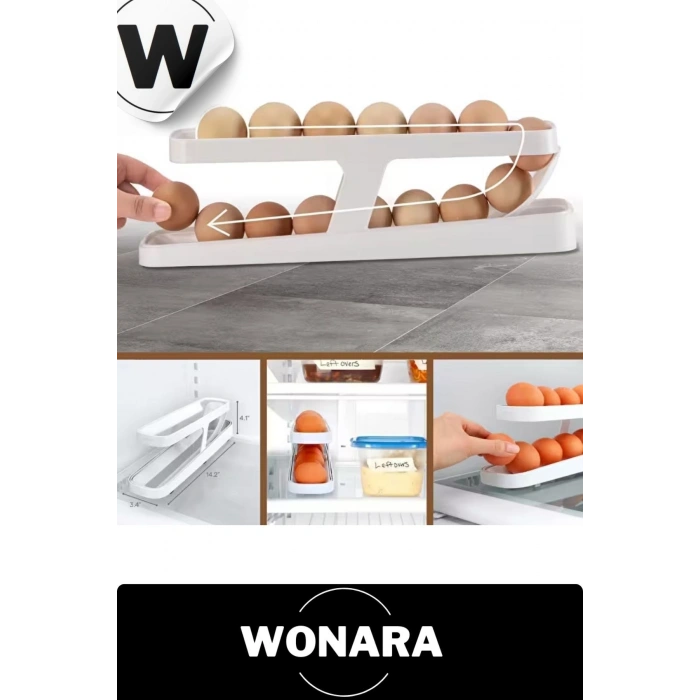 Premium Plastik 2 Katlı Otomatik Geniş Kapasiteli Yuvarlanan Yumurta Saklama Düzenleyici Rafı 1 Adet