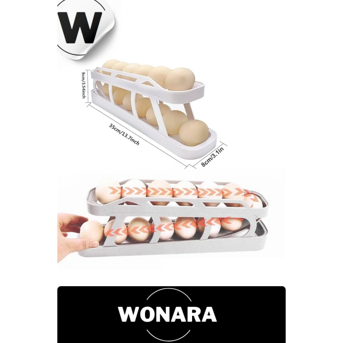 Premium Plastik 2 Katlı Otomatik Geniş Kapasiteli Yuvarlanan Yumurta Saklama Düzenleyici Rafı 2 Adet