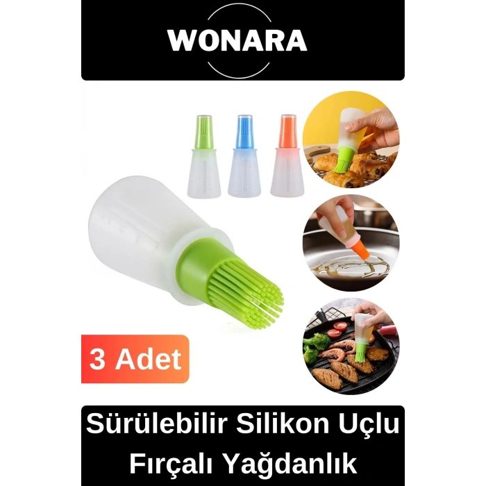 Pratik Seri Dayanıklı Kolay Temizlenen Uzun Ömürlü Sürülebilir Silikon Uçlu Fırçalı Yağdanlık 3 Adet