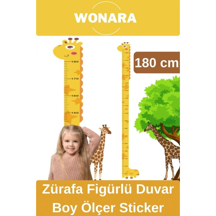 Özel Üretim Çocuk İçin Zürafa Figürlü Çift Taraflı Yapışkanlı Silinebilir Duvar Boy Ölçer Sticker