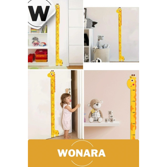 Özel Üretim Çocuk İçin Zürafa Figürlü Çift Taraflı Yapışkanlı Silinebilir Duvar Boy Ölçer Sticker
