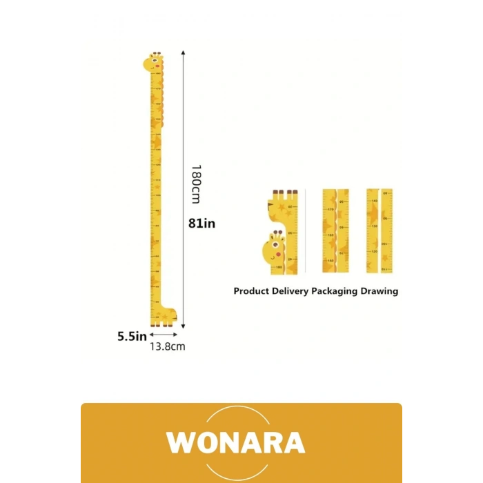 Özel Üretim Çocuk İçin Zürafa Figürlü Çift Taraflı Yapışkanlı Silinebilir Duvar Boy Ölçer Sticker