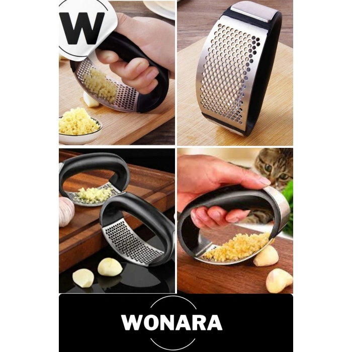 Pratik Kolay Temizlenebilir Paslanmaz Çelik Ergonomik Saplı Hızlı Mutfak Sarımsak Ezici ve Rendesi