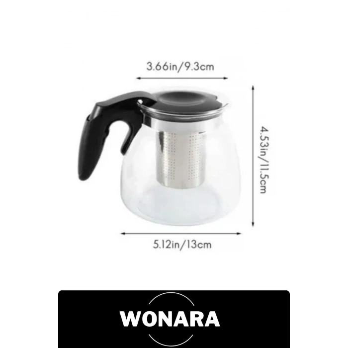 Özel Üretim Modern Isıya Dayanıklı Borosilikat Çaydanlık Bitki Çayı Çelik Süzgeçli Demlik 1.1 Lt