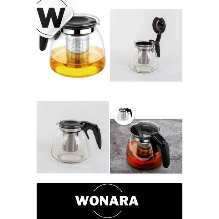 Özel Üretim Modern Isıya Dayanıklı Borosilikat Çaydanlık Bitki Çayı Çelik Süzgeçli Demlik 1.1 Lt