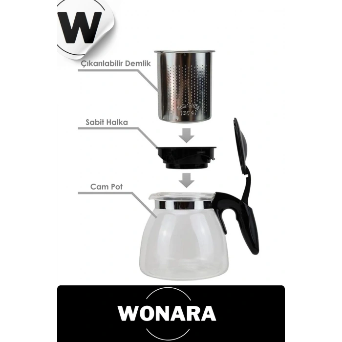 Özel Üretim Modern Isıya Dayanıklı Borosilikat Çaydanlık Bitki Çayı Çelik Süzgeçli Demlik 1.1 Lt