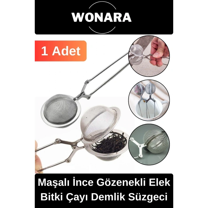 Özel Üretim Paslanmaz Çelik Maşalı İnce Gözenekli Elek Geniş Kulplu Bitki Çayı Demlik Süzgeci 1 Adet