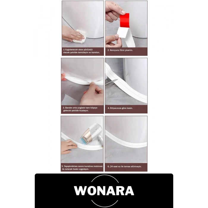 Premium Su Geçirmez Sızdırmaz Yalıtım Küf Banyo Mutfak Lavabo Gri Kenar Şerit Bant 3.2 mt 2 adet