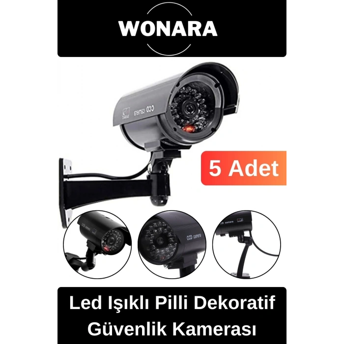 Özel Tasarım Ev Ofis Bahçe İçin Led Işıklı Pilli Caydırıcı Dekoratif Güvenlik Kamerası 5 Adet