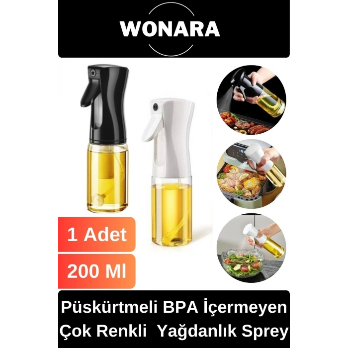 Premium Püskürtmeli BPA İçermeyen Çok Renkli Plastik Fan Başlıklı Cam Şişe Yağdanlık Sprey 200 Ml