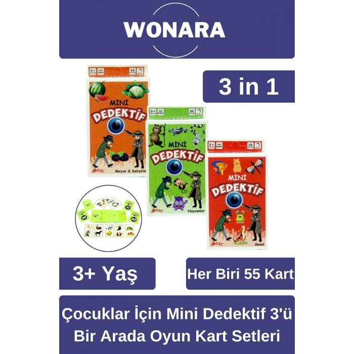 Özel Zeka Geliştirici Eğitici Ailece Çocuklara Eğlenceli Mini Dedektif Üçü Bir Arada Oyun Kart Seti