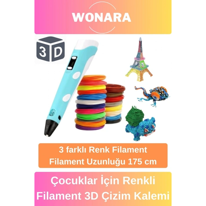Özel Tasarım Esnek ABS Plastik 3D Çocuklar İçin Renkli Filament Üç Boyutlu Yazıcı Çizim Kalemi