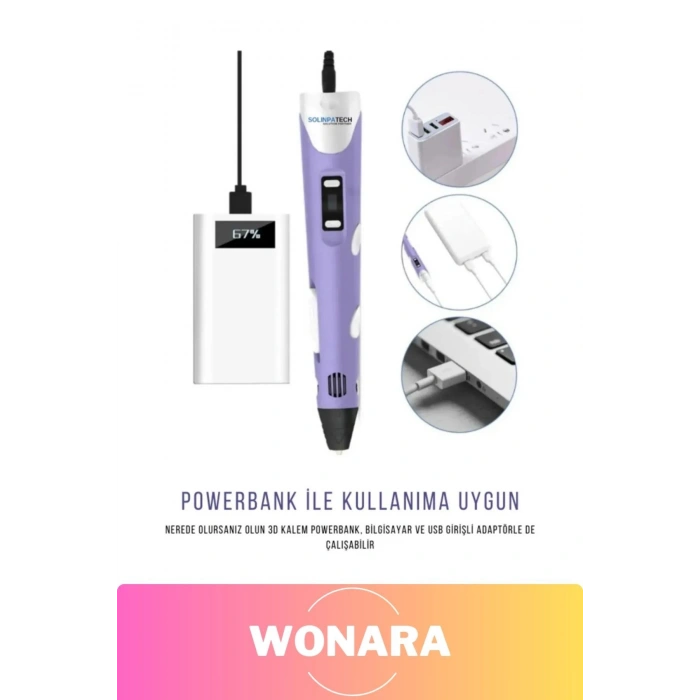 Özel Tasarım Esnek ABS Plastik 3D Çocuklar İçin Renkli Filament Üç Boyutlu Yazıcı Çizim Kalemi