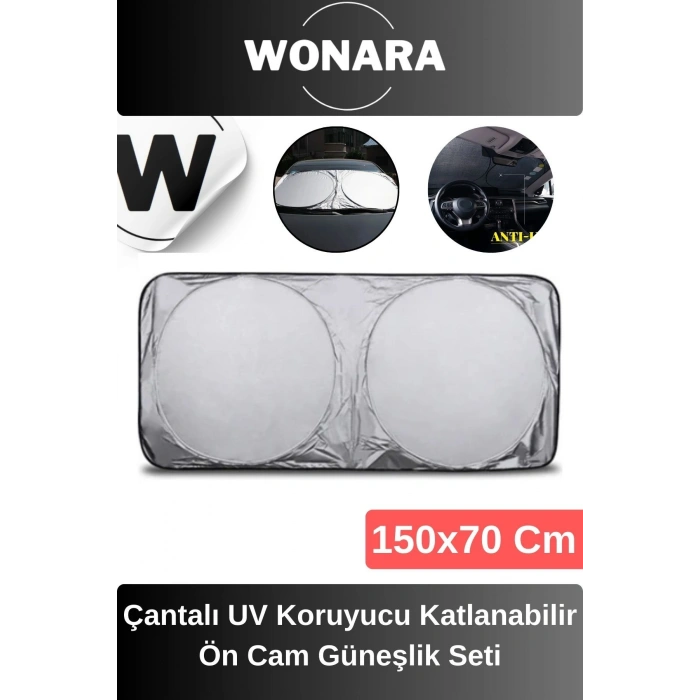 Özel Tasarım UV Koruyucu Çift Katmanlı Katlanabilir Taşıma Çantalı Araba Ön Cam Güneşlik Seti