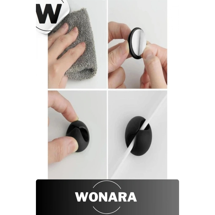 Premium Ev Ofis Masa Düzenleme İz Bırakmayan Yapışkanlı Siyah Beyaz Kablo Sabitleyici Klipsi 30lu