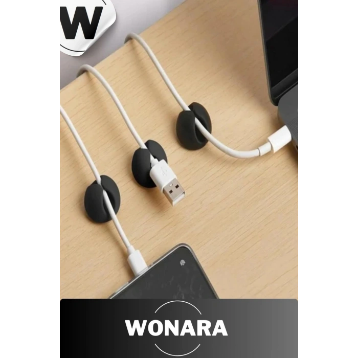 Premium Ev Ofis Masa Düzenleme İz Bırakmayan Yapışkanlı Siyah Beyaz Kablo Sabitleyici Klipsi 50lu