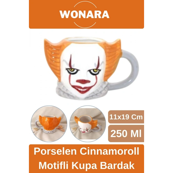 Özel Tasarım Sevgili Arkadaş Şık ve Dekoratif Hediyelik Porselen Pennywise Motifli Kupa Bardak