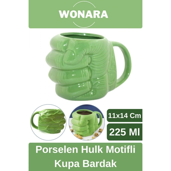 Özel Tasarım Sevgili Arkadaş Şık ve Dekoratif Hediyelik Porselen Hulk Motifli Kupa Bardak