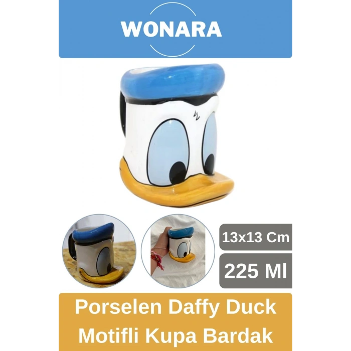Özel Tasarım Sevgili Arkadaş Şık ve Dekoratif Hediyelik Porselen Daffy Duck Motifli Kupa Bardak