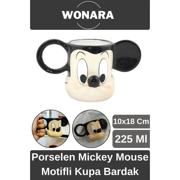 Özel Tasarım Sevgili Arkadaş Şık ve Dekoratif Hediyelik Porselen Mickey Mouse Motifli Kupa Bardak