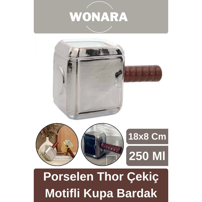 Özel Tasarım Sevgili Arkadaş Şık ve Dekoratif Hediyelik Porselen Thor Çekiç Motifli Kupa Bardak