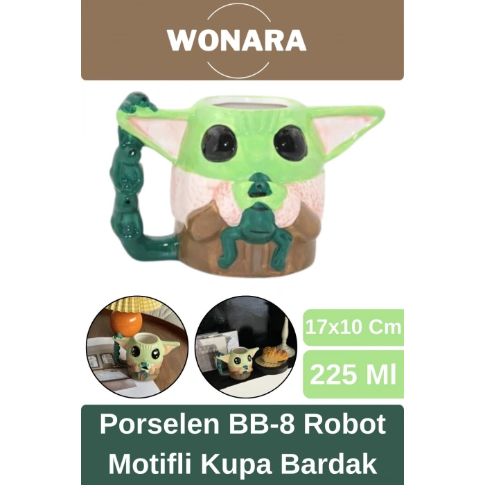 Özel Tasarım Sevgili Arkadaş Şık ve Dekoratif Hediyelik Porselen Baby Yoda Motifli Kupa Bardak