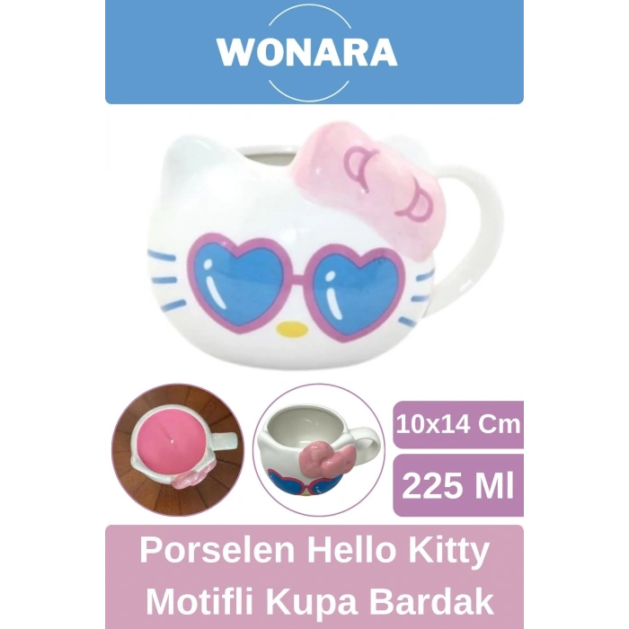 Özel Tasarım Sevgili Arkadaş Şık ve Dekoratif Hediyelik Porselen Hello Kitty Motifli Kupa Bardak