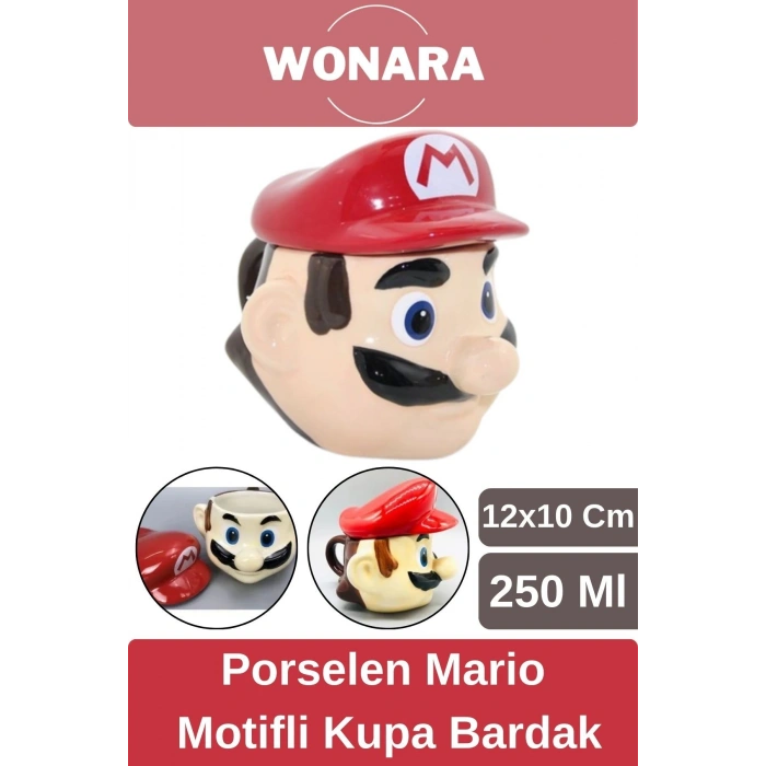 Özel Tasarım Sevgili Arkadaş Şık ve Dekoratif Hediyelik Porselen Mario Motifli Kupa Bardak