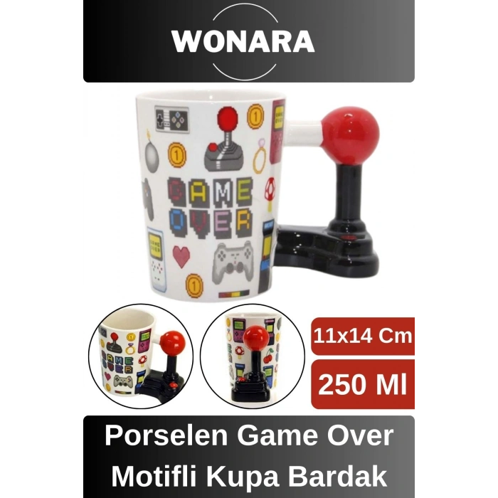 Özel Tasarım Sevgili Arkadaş Şık ve Dekoratif Hediyelik Porselen Game Over Motifli Kupa Bardak