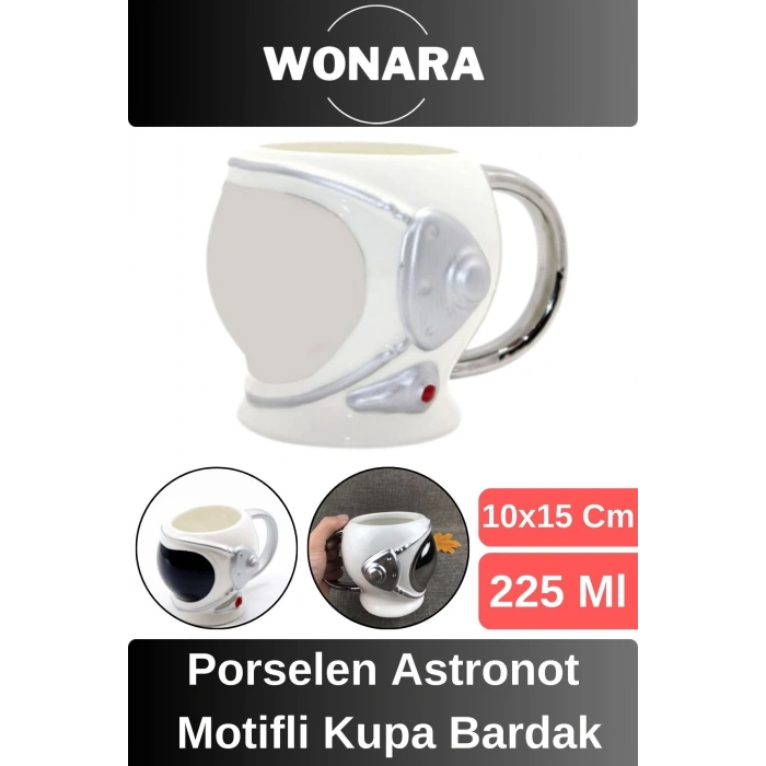 Özel Tasarım Sevgili Arkadaş Şık ve Dekoratif Hediyelik Porselen Astronot Motifli Kupa Bardak