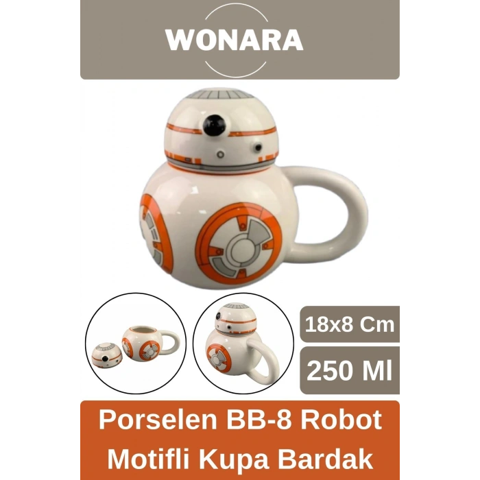 Özel Tasarım Sevgili Arkadaş Şık ve Dekoratif Hediyelik Porselen BB-8 Robot Motifli Kupa Bardak