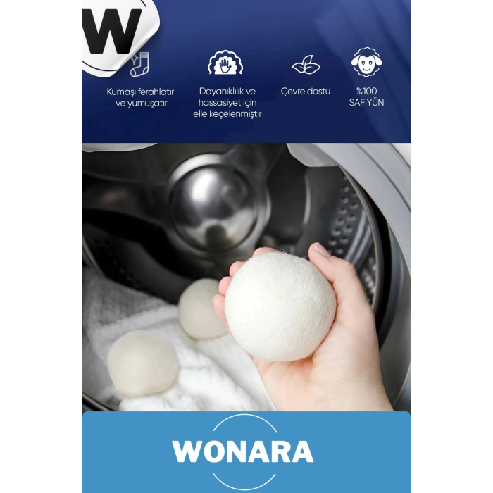 Doğal Yünlü Kırışıklık Azaltan Hızlı Kuruyan Sürtünme Önleyici 6’lı Çamaşır Kurutma Topu Seti