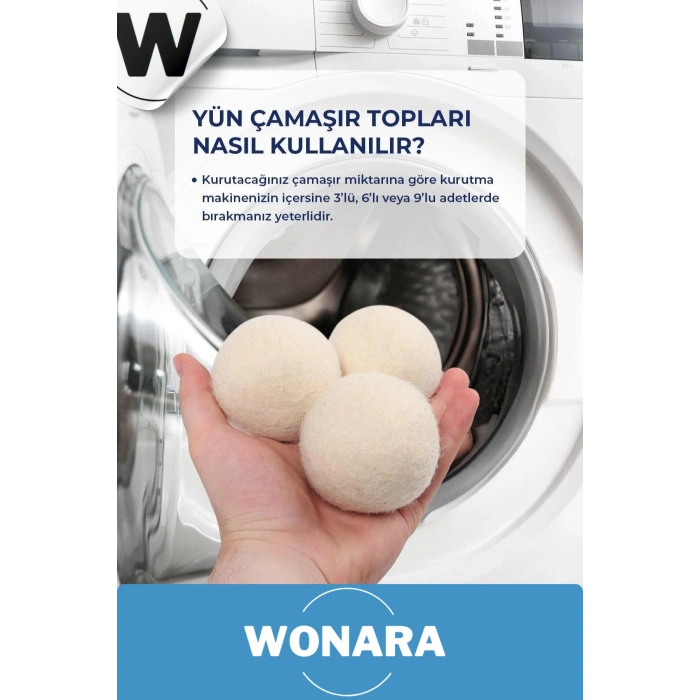 Doğal Yünlü Kırışıklık Azaltan Hızlı Kuruyan Sürtünme Önleyici 9’lu Çamaşır Kurutma Topu Seti