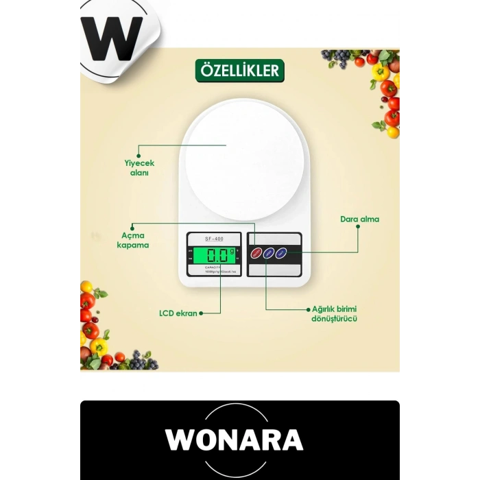 Deluxe Yüksek Hassasiyetli Pilli Mutfak Terazisi Dara Fonksiyonlu Otomatik Kapanma Özellikli Ölçer