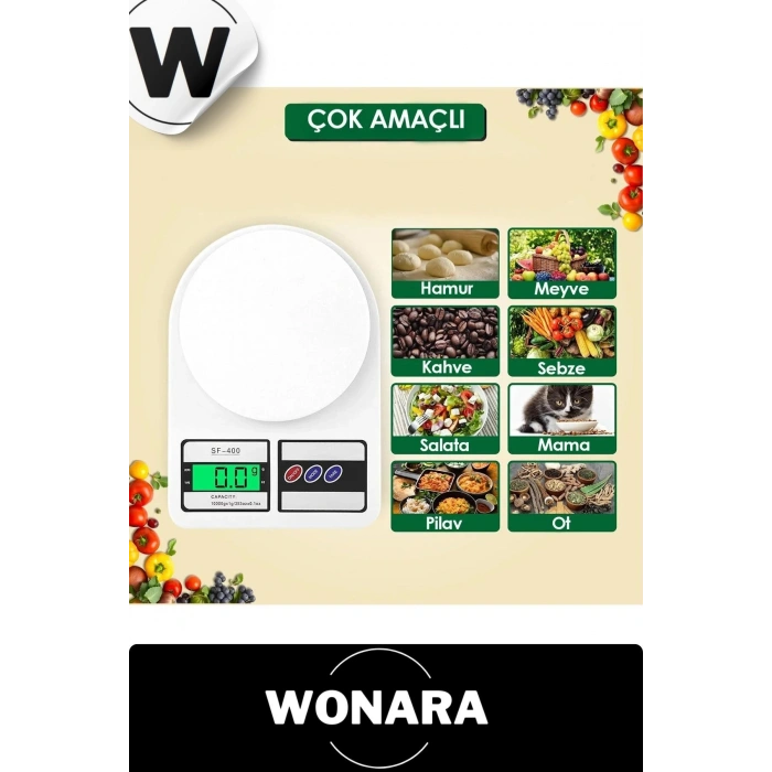 Deluxe Yüksek Hassasiyetli Pilli Mutfak Terazisi Dara Fonksiyonlu Otomatik Kapanma Özellikli Ölçer
