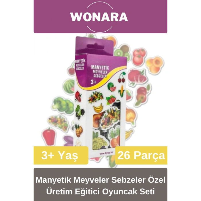 Zeka ve Motor Becerileri Geliştiren Manyetik Meyve Sebze 26 Parça Özel Üretim Eğitici Oyuncak Seti