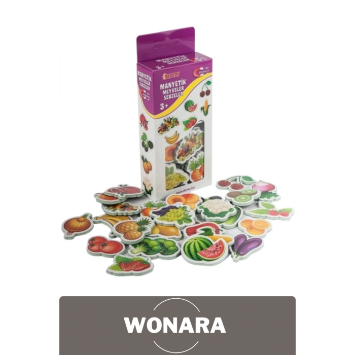 Zeka ve Motor Becerileri Geliştiren Manyetik Meyve Sebze 26 Parça Özel Üretim Eğitici Oyuncak Seti