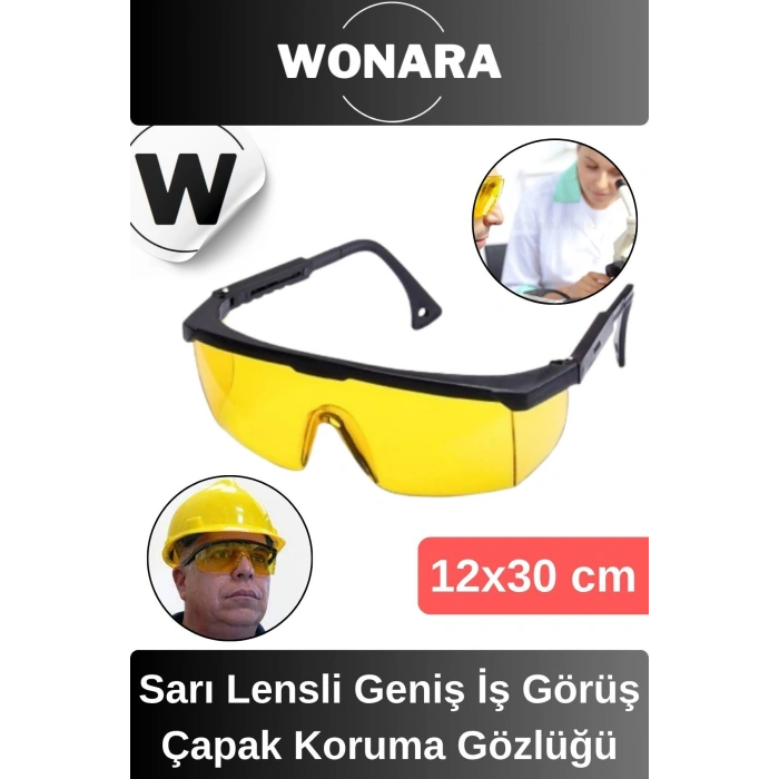 Dayanıklı Hafif Sarı Lensli Geniş İş Görüş Açılı Laboratuvar Endüstriyel Çapak Kaynak Koruma Gözlüğü